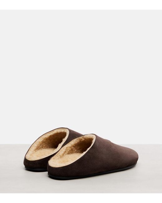 The Row Brown Hudson Shearling-Lined Suede Mules
