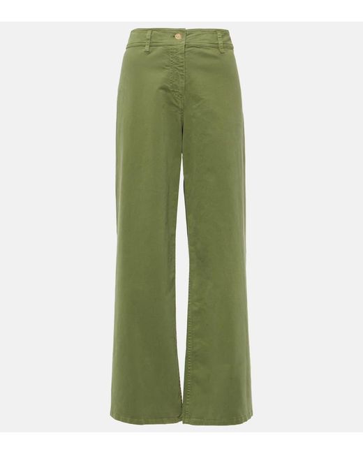 Nili Lotan Green Megan High-Rise Cotton Wide-Leg Pants