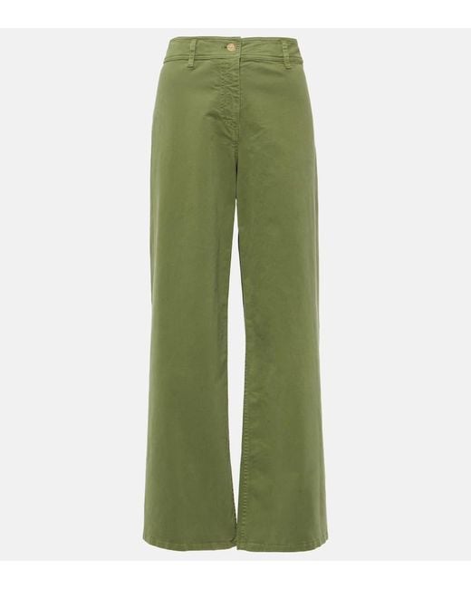 Nili Lotan Green Megan High-rise Cotton Wide-leg Pants