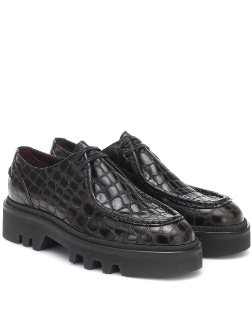 Dries Van Noten Black Croc-effect Leather Derby Shoes