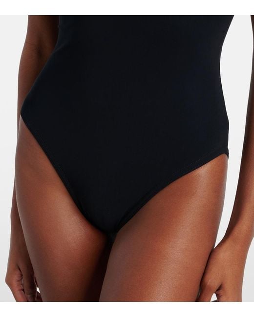 Karla Colletto Blue Aria Floral-Appliques One-Shoulder Swimsuit