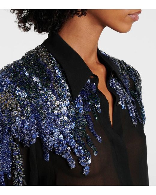 Dries Van Noten Black Sequined Chiffon Blouse