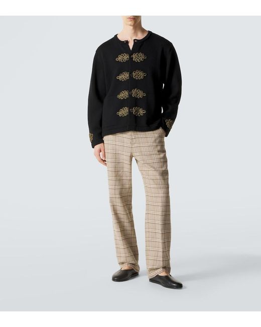 Bode Blue Looped Frog Embroidered Wool Cardigan for men