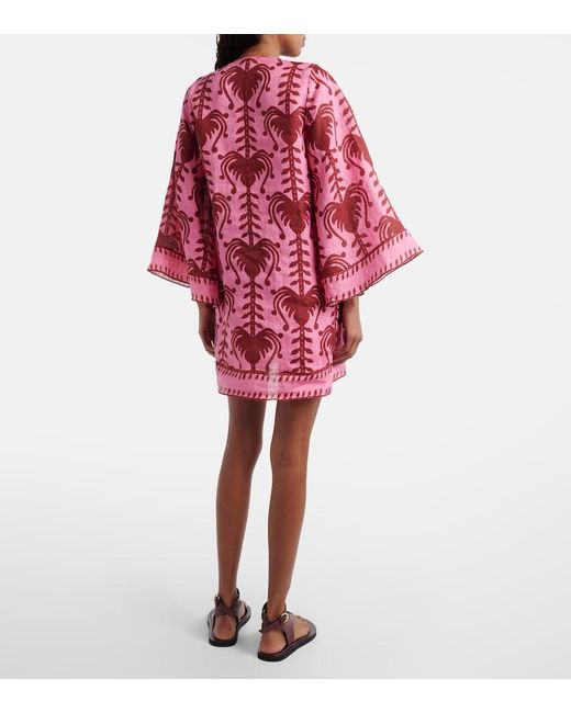 Johanna Ortiz Red Wild Savannah Shell-Embellished Linen Mini Dress