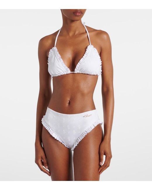 Chloé White Borderie Anglaise Ruffled Bikini Bottoms