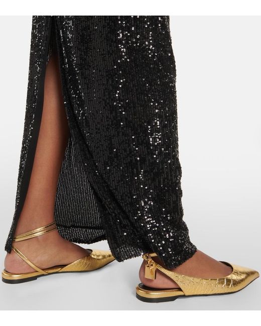 Tom Ford Metallic Padlock Croc-Effect Ballet Flats