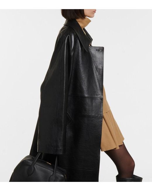 Khaite Black Minnie Oversized Leather Trench Coat
