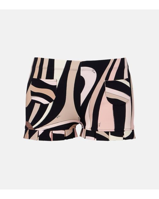 Emilio Pucci Black Marmo Printed Ruffled Shorts