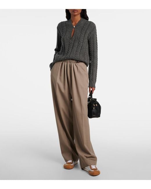 Loewe Gray Cable-Knit Wool Mouline Sweater