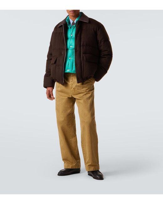Auralee Brown Leather-Trimmed Camel Hair Down Jacket for men