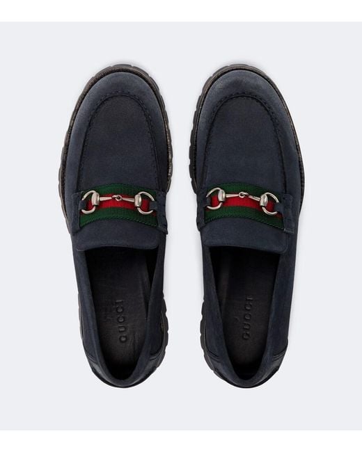 Gucci Blue Horsebit Suede Loafers for men