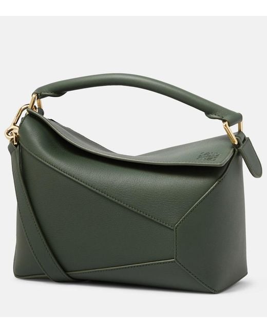 Loewe Green Puzzle Edge Small Textured-leather Shoulder Bag