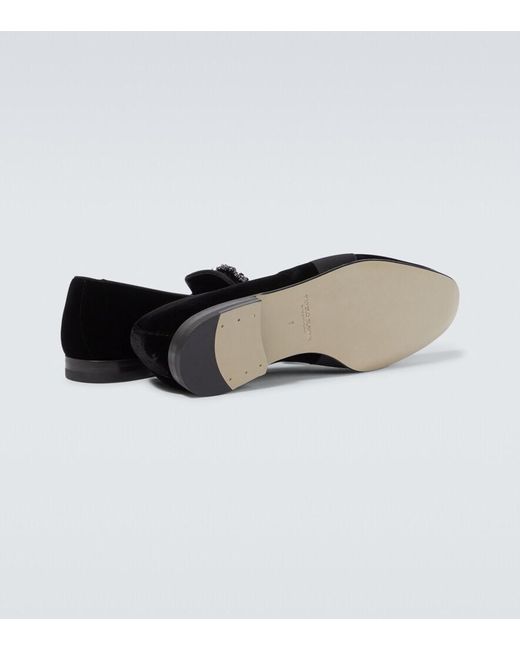 Manolo Blahnik Black Carlton Embellished Velvet Loafers for men