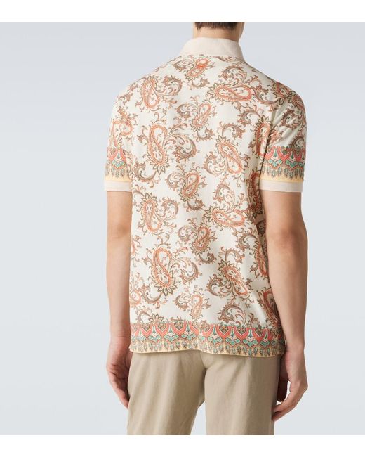 Etro Natural Paisley Cotton Pique Polo Shirt for men