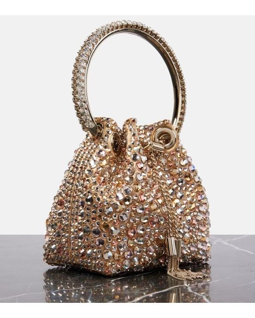 Jimmy Choo Metallic Bon Bon Micro Embellished Satin Bucket Bag