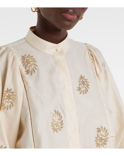 Max Mara Natural Verzierte Bluse Caladio Aus Baumwollsatin