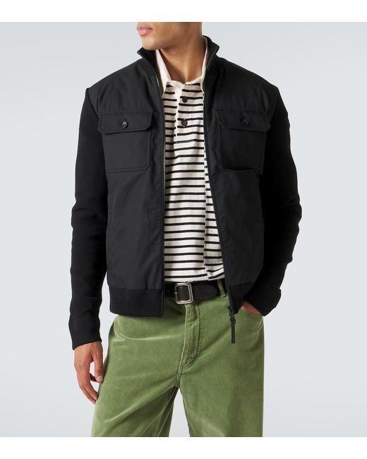 Moncler Black Virgin Wool And Suede Zip-Up Down Cardigan for men