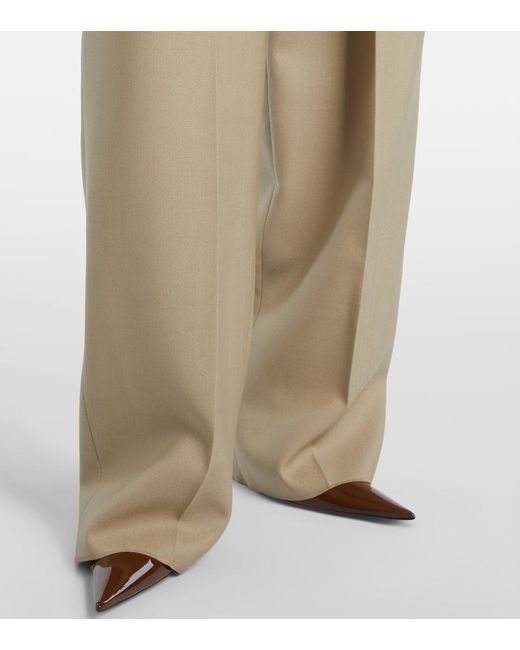Saint Laurent Natural Wool And Silk Wide-Leg Pants