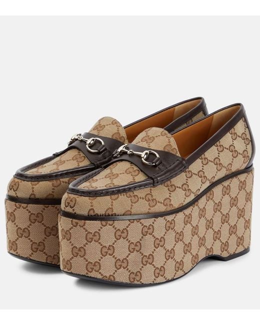 Gucci Brown Horsebit GG Canvas Platform Loafers