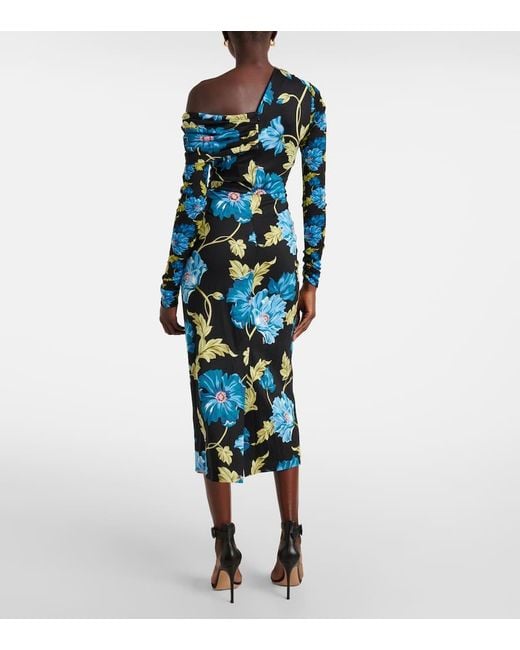 Diane von Furstenberg Blue Rich Floral Midi Dress