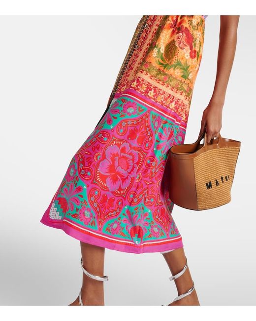 Farm Rio Red Midikleid Mixed Scarves