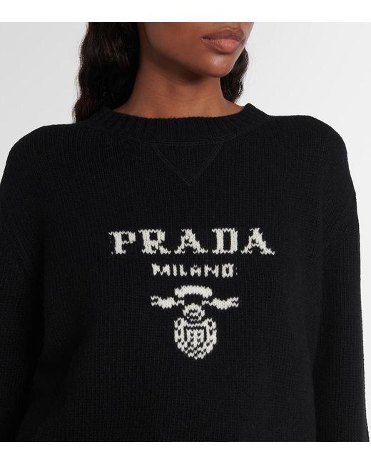 Prada Black Logo Wool And Cashmere Sweater