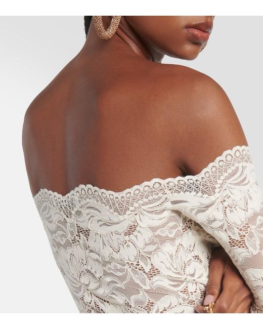 Rabanne Natural Off-Shoulder Lace Top