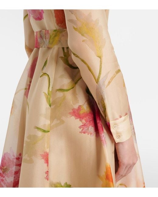 Carolina Herrera Orange Belted Floral Silk Shirt Dress