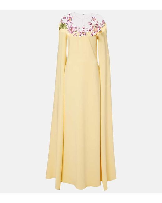 Robe Longue Watercolor Orchid En Soie Melangee A Fleurs Oscar de la Renta en coloris Yellow