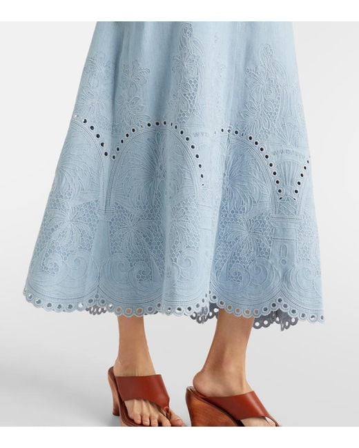 Zimmermann Blue Daylight Embroidered Denim Midi Dress