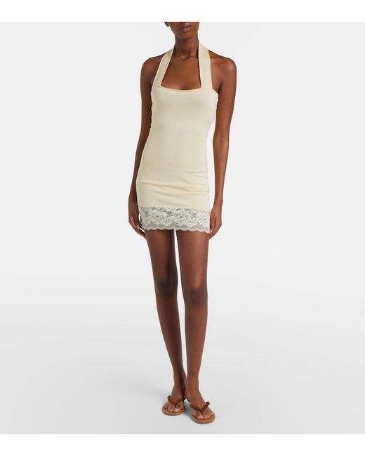 AYA MUSE Natural Lace-Trimmed Halterneck Silk And Cotton Minidress