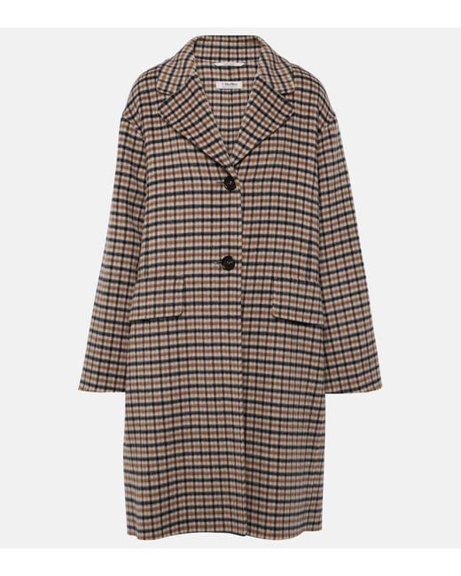 Manteau John En Laine Melangee A Carreaux Max Mara en coloris Brown