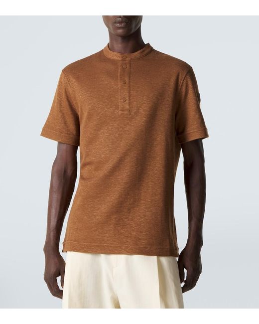Moncler Brown Cotton And Linen-Blend Polo Shirt for men