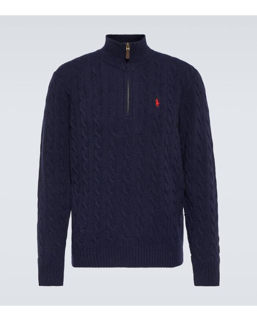 Polo Ralph Lauren Blue Cable-knit Wool And Cashmere Half-zip Sweater for men