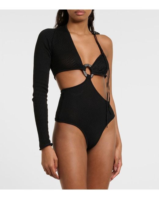 Roberta Einer Black Legato Asymmetric Cotton Bodysuit