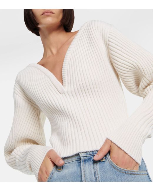 Alaïa Natural Ribbed-knit Wool-blend Sweater