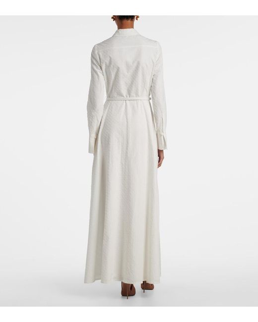 Oscar de la Renta White Belted Cotton Poplin Shirt Dress