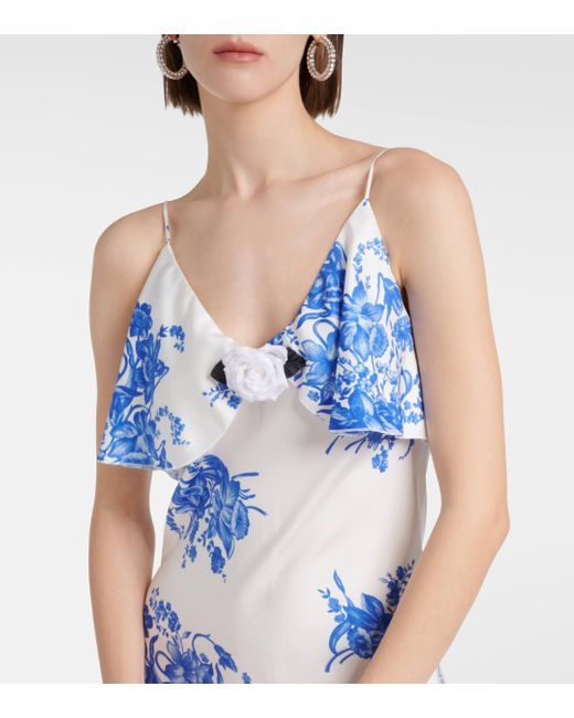 Rodarte Blue Floral Silk Slip Dress