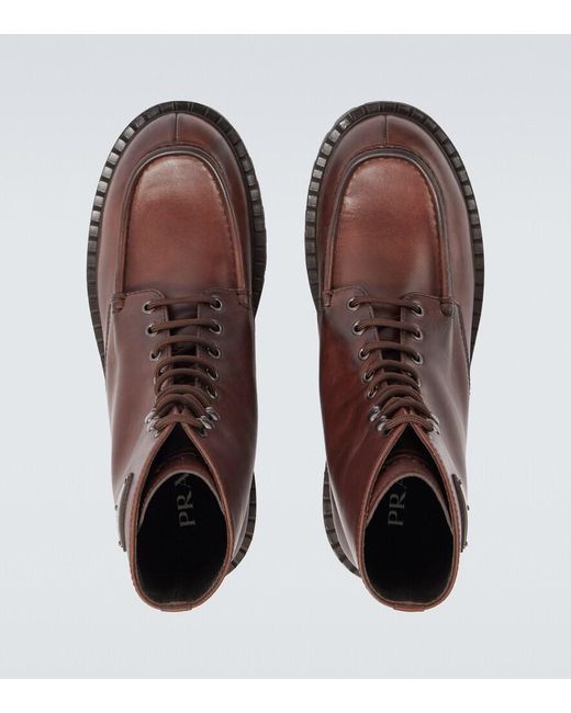 Prada Brown Leather Lace-Up Boots for men