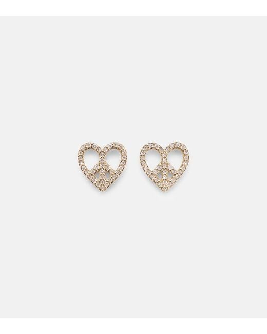 Sydney Evan Metallic Peace Heart 14kt Gold Earrings With Diamonds