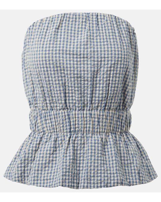 Posse Blue Aurelia Gingham Strapless Cotton Top