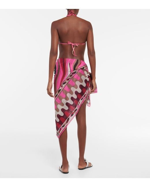 Emilio Pucci Printed Cotton Beach Cover-up in Pink | Lyst