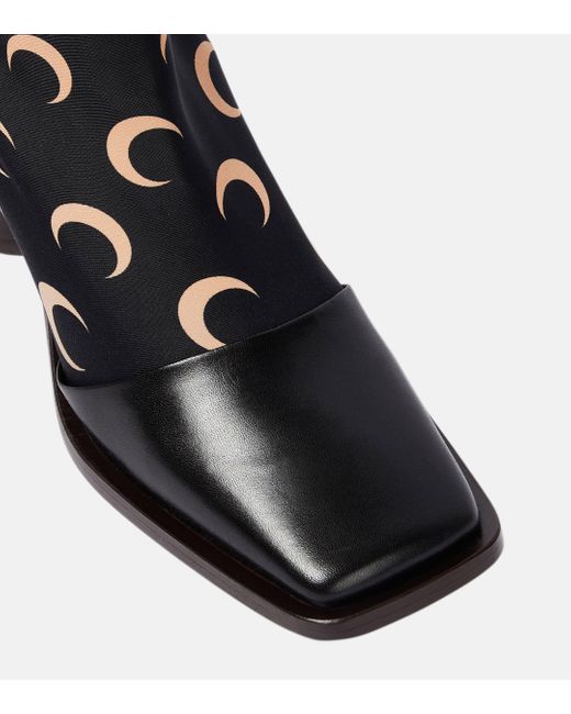 MARINE SERRE Black Printed Leather-trimmed Sock Boots