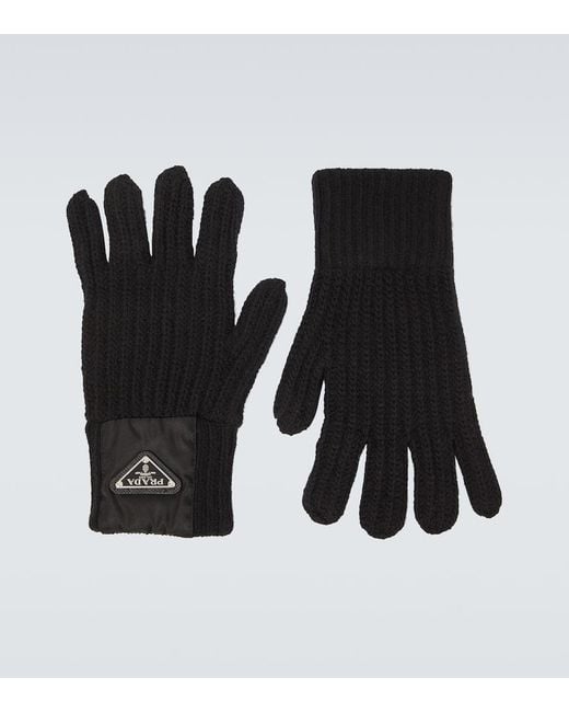 Prada Black Ribbed-Knit Wool And Cashmere Gloves for men