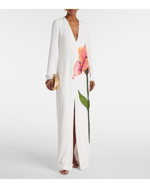 Costarellos White Jennis Floral Sequined Crepe Maxi Dress