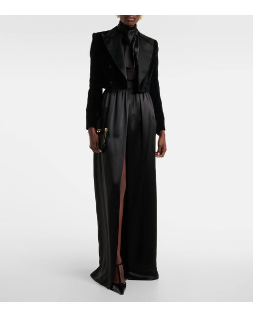 Dolce & Gabbana Black Cropped Velvet Tuxedo Jacket