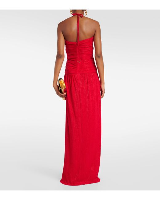 Rebecca Vallance Red Samantha Floral-applique Ruched Gown
