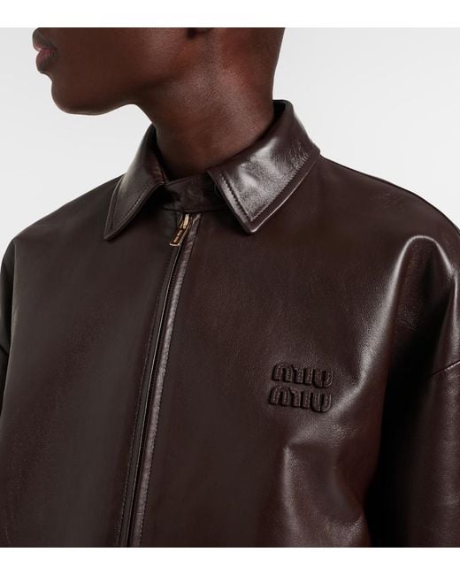Miu Miu Brown Logo Leather Jacket