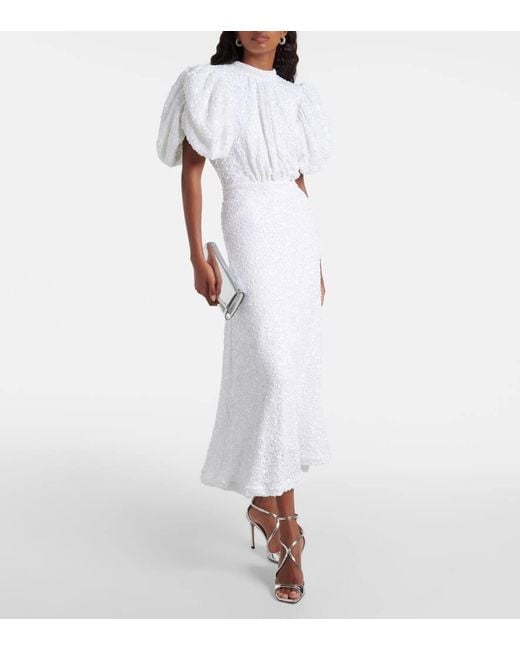ROTATE BIRGER CHRISTENSEN White Bridal Sequined Puff-Sleeve Gown