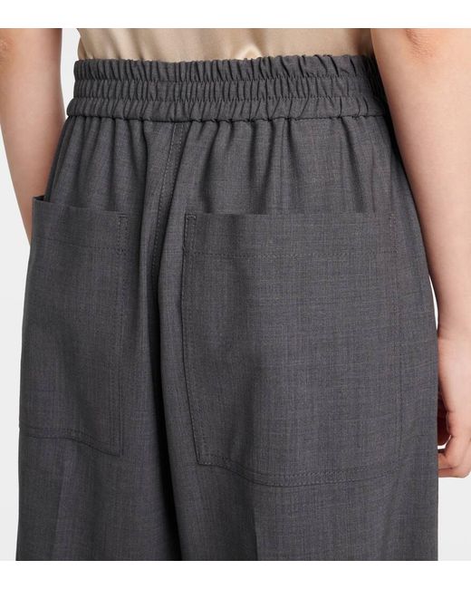 Brunello Cucinelli Blue Wool-Blend Wide-Leg Pants
